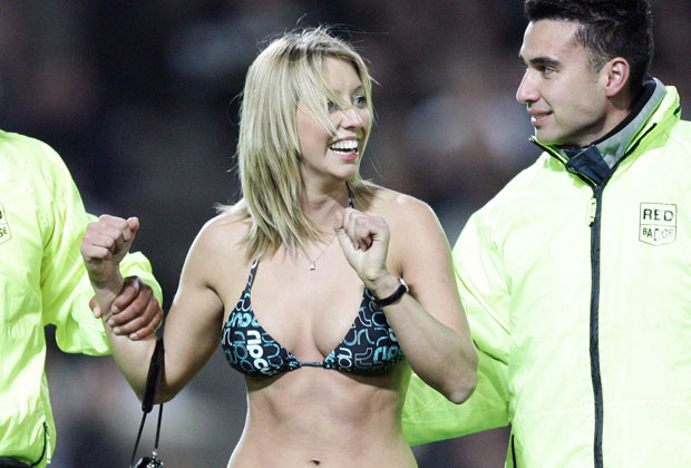 Lisa Lewis was fined $200 for her 2006 bikini-clad streak during an All Blacks vs Ireland test at New Zealand's Waikato Stadium Lisa Lewis was fined $200 for her 2006 bikini-clad streak during an All Blacks vs Ireland test at New Zealand's Waikato Stadium