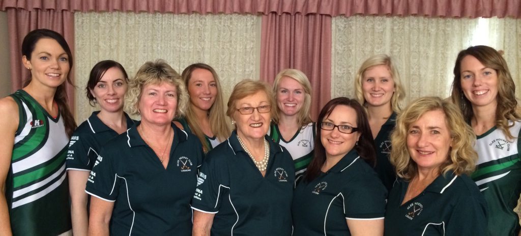 Rhelma Savins (centre) with her daughters and granddaughters, who are all current or past Glee Hockey Club players.
