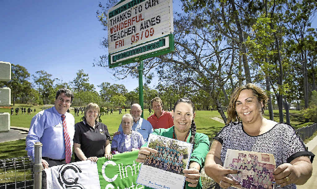 40TH BIRTHDAY: Clinton State School principal Reid Thomas with present and past staff Ivo Opstelten, Ron Alexander, Carol Alexander and Robyn Addison; and (front) former students Renae Molloy and Amanda Power (nee Eibeck). 40TH BIRTHDAY: Clinton State School principal Reid Thomas with present and past staff Ivo Opstelten, Ron Alexander, Carol Alexander and Robyn Addison; and (front) former students Renae Molloy and Amanda Power (nee Eibeck).