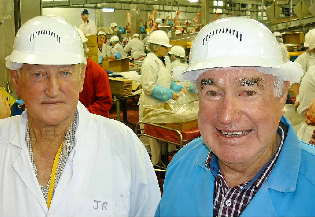 PERSONAL STYLE: JR McDonald of Bindaree Beef at Inverell, right, with long-time friend Vince Ptolomy of Kyogle. PERSONAL STYLE: JR McDonald of Bindaree Beef at Inverell, right, with long-time friend Vince Ptolomy of Kyogle.