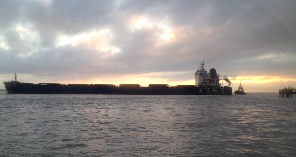 A ship broke its moorings in Gladstone harbour on Wednesday morning. A ship broke its moorings in Gladstone harbour on Wednesday morning.