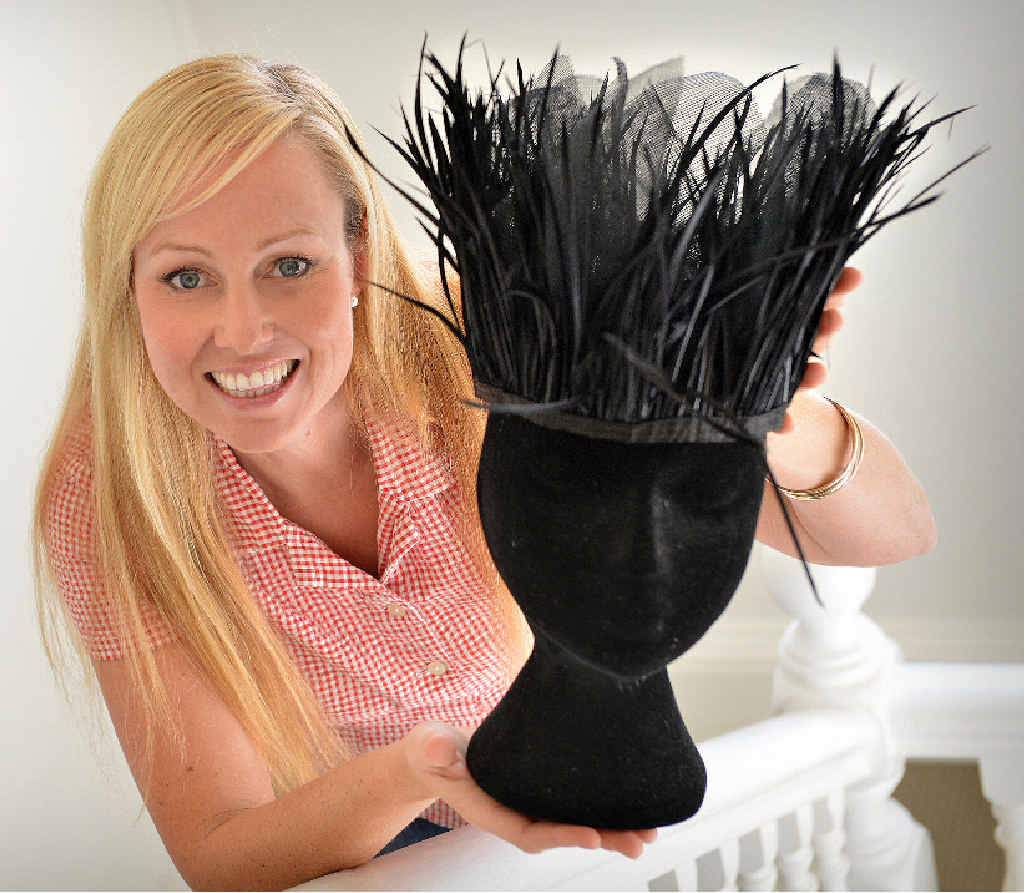 GONE GLOBAL: Cindy Vogels from The Devoted Milliner with the piece that was worn by Lady Gaga. GONE GLOBAL: Cindy Vogels from The Devoted Milliner with the piece that was worn by Lady Gaga.