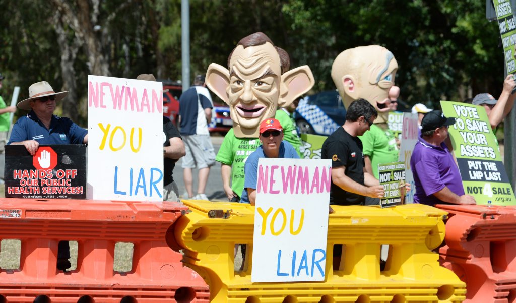 Protesters gathered outside Frenchville State School where the Newman Government held its Community Cabinet on Sunday 14 Sept 14. Photo: Chris Ison / The Morning Bulletin Protesters gathered outside Frenchville State School where the Newman Government held its Community Cabinet on Sunday 14 Sept 14. Photo: Chris Ison / The Morning Bulletin