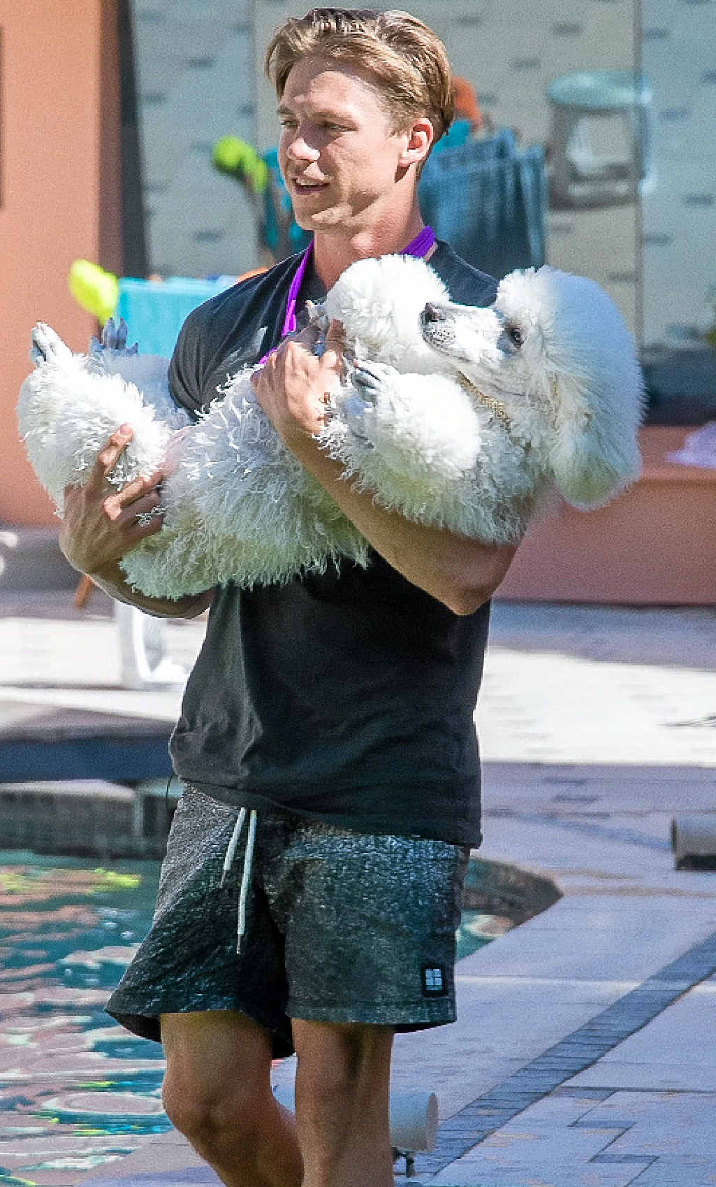 SWEPT AWAY: Kelly the poodle is a hit with Sunshine Coaster Ryan Ginns, main, and inset, with sisters Abbey and Hayley. SWEPT AWAY: Kelly the poodle is a hit with Sunshine Coaster Ryan Ginns, main, and inset, with sisters Abbey and Hayley.