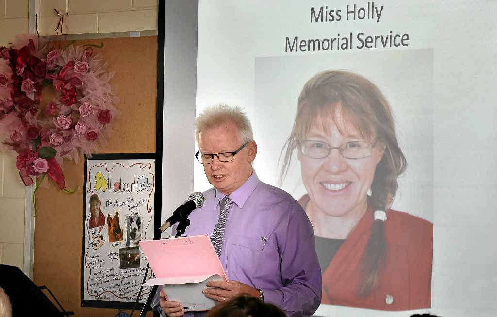 SPECIAL TRIBUTE: Principal Andrew Hawke at a memorial service at Clifford Park Special School for teacher Holly Parsons. SPECIAL TRIBUTE: Principal Andrew Hawke at a memorial service at Clifford Park Special School for teacher Holly Parsons.