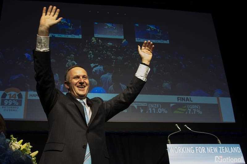 New Zealand Prime Minister John Key celebrates after winning the general election at the 2014 New Zealand National Party election event at Viaduct Event Center in Auckland on September 20, 2014. New Zealand's Prime Minister John Key said he was New Zealand Prime Minister John Key celebrates after winning the general election at the 2014 New Zealand National Party election event at Viaduct Event Center in Auckland on September 20, 2014. New Zealand's Prime Minister John Key said he was