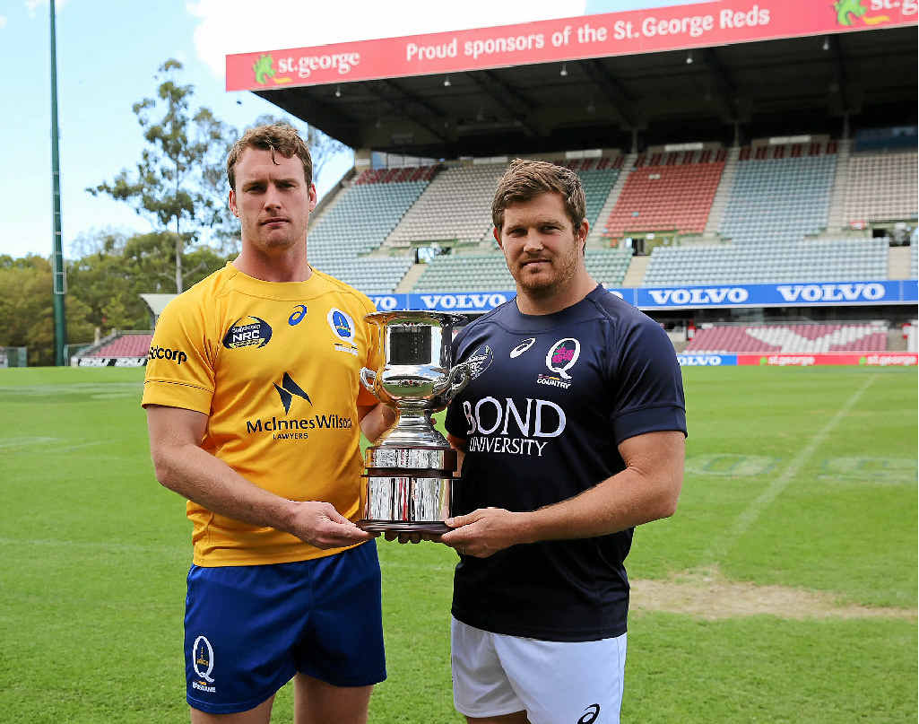HISTORICAL AWARD: Brisbane City captain David McDuling and Queensland Country vice-captain Greg Holmes with The Andy Purcell Cup at Ballymore Stadium. HISTORICAL AWARD: Brisbane City captain David McDuling and Queensland Country vice-captain Greg Holmes with The Andy Purcell Cup at Ballymore Stadium.