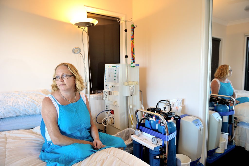 Deborah Shaw has dialysis for nine hours, every second night to manage the effects of an ultra rare blood disease. Photo Mike Richards / The Observer