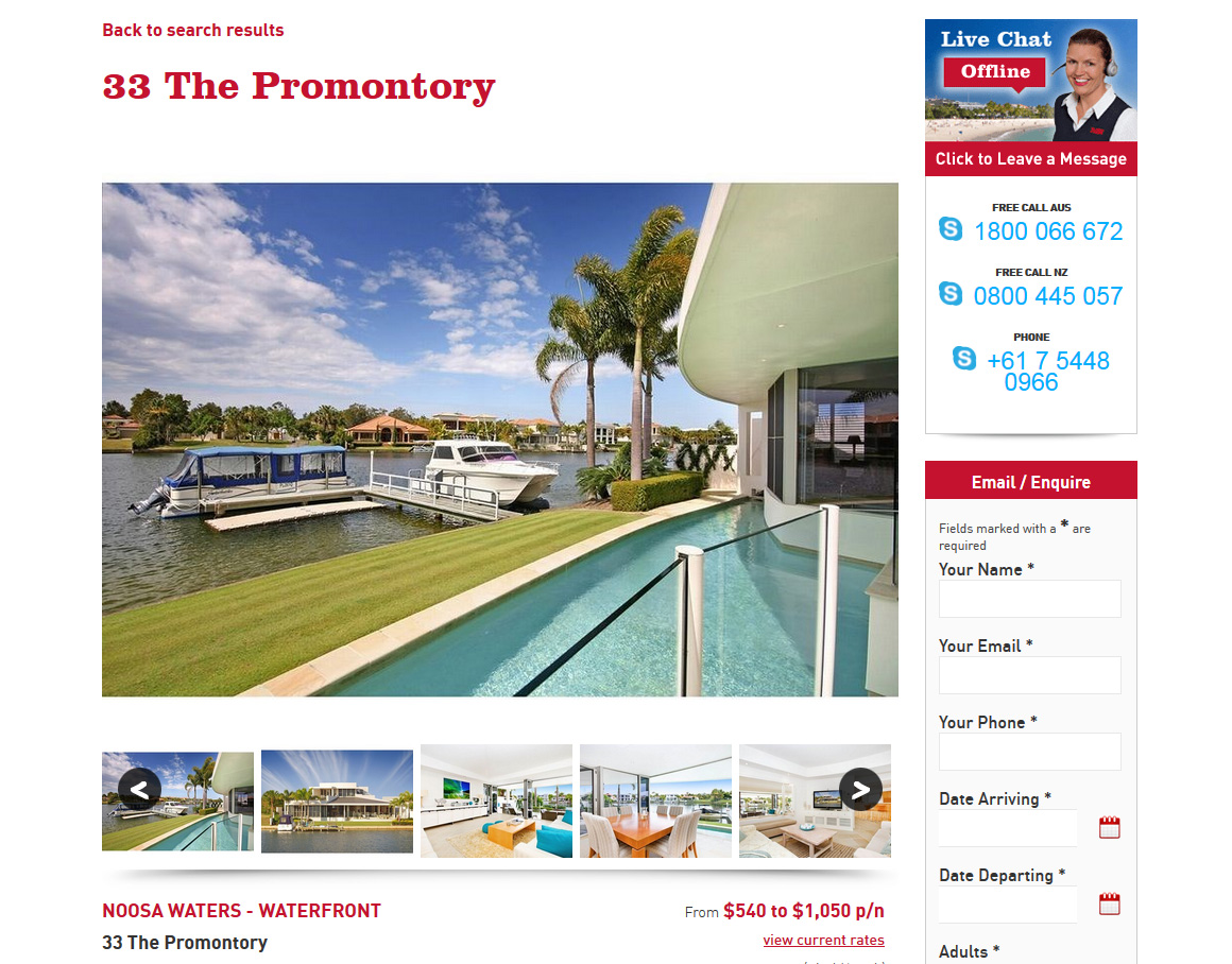 The waterfront home as listed on the R&W Noosa Holidays website. The waterfront home as listed on the R&W Noosa Holidays website.