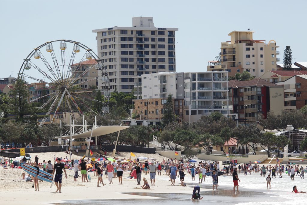 Image for sale: Busy September school holidays crowd at Kings Beach, Caloundra. Photo: Brett Wortman / Sunshine Coast Daily