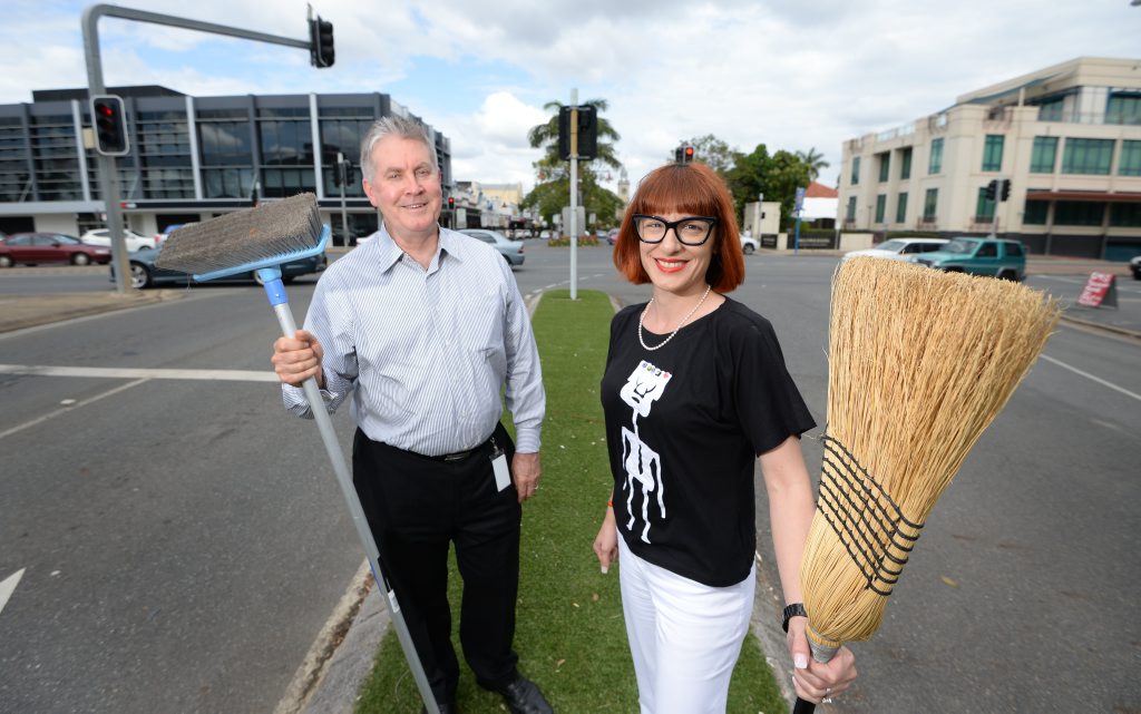L-R Russell Claus (RRC CBD Revitalisation Program Coordinator) with Bronwyn Fenech are ready to roll up their sleeves and get to work revitalising the city's Business District. Photo: Chris Ison / The Morning Bulletin L-R Russell Claus (RRC CBD Revitalisation Program Coordinator) with Bronwyn Fenech are ready to roll up their sleeves and get to work revitalising the city's Business District. Photo: Chris Ison / The Morning Bulletin