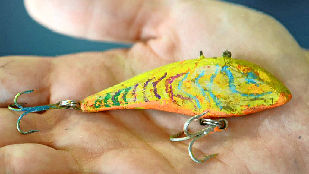 A fishing lure made by a member of the Brady family. A fishing lure made by a member of the Brady family.