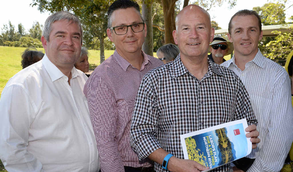 BANNED TOGETHER: Labor candidate for Tweed Ron Goodman, Labor candidate for Ballina Paul Spooner, State Opposition Leader John Robertson and Labor candidate for Lismore Isaac Smith. Mr Robertson announced yesterday that a NSW Labor Government would declare the Northern Rivers permanently CSG-free. BANNED TOGETHER: Labor candidate for Tweed Ron Goodman, Labor candidate for Ballina Paul Spooner, State Opposition Leader John Robertson and Labor candidate for Lismore Isaac Smith. Mr Robertson announced yesterday that a NSW Labor Government would declare the Northern Rivers permanently CSG-free.