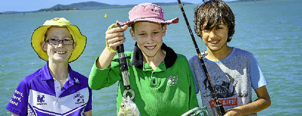 Declan Scriffignano, 11, Declan King, 9, and Caelan, 9, spent their Monday fishing at Gladstone marina. Declan Scriffignano, 11, Declan King, 9, and Caelan, 9, spent their Monday fishing at Gladstone marina.
