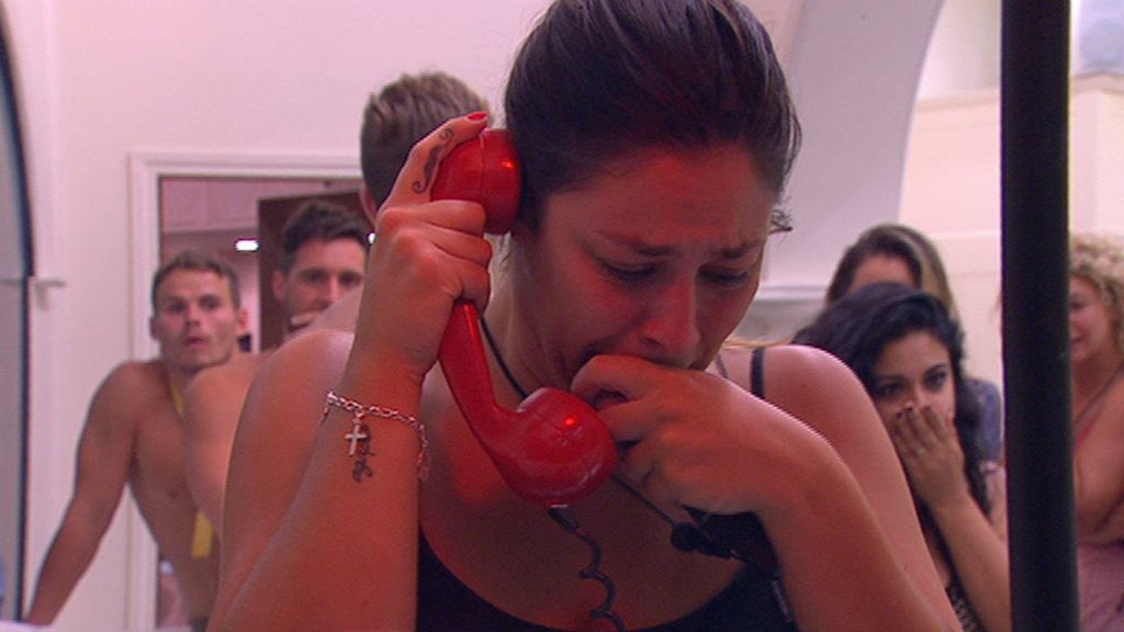 Katie Schepis reacts to speaking to her father on Big Brother. Katie Schepis reacts to speaking to her father on Big Brother.
