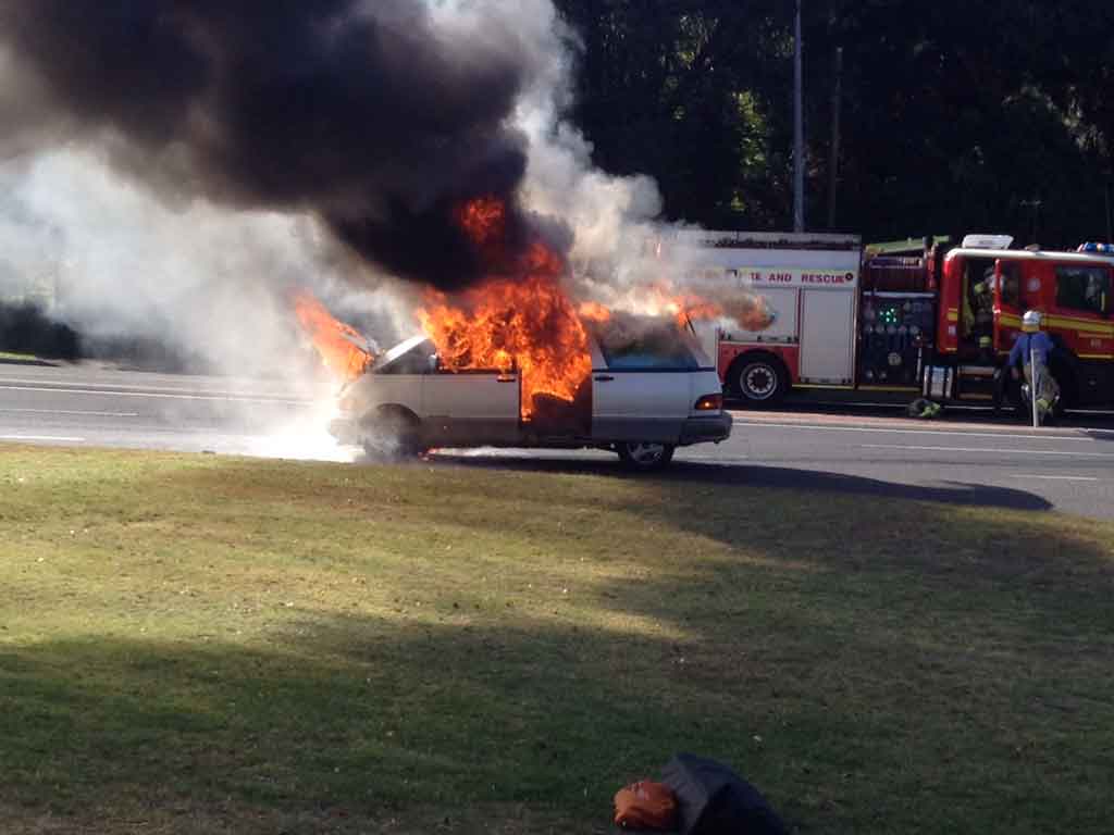 A car on fire near the top of the Toowoomba Range. A car on fire near the top of the Toowoomba Range.