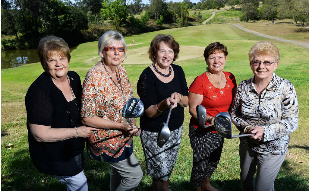TEAM SPIRIT: Quota International of Ipswich members (from left) Joan Wellen, Di Issitt, Marilyn Brown, Lyn Sorensen and Enid Llewellyn tee off to fundraise for brain cancer research. TEAM SPIRIT: Quota International of Ipswich members (from left) Joan Wellen, Di Issitt, Marilyn Brown, Lyn Sorensen and Enid Llewellyn tee off to fundraise for brain cancer research.