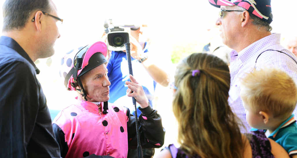 CENTRE OF ATTENTION: Jockey Jim Byrne reflects on his success riding Vaz De Torres to victory in yesterday’s CFMEU Women’s Auxillaries Class 4 race at Bundamba. CENTRE OF ATTENTION: Jockey Jim Byrne reflects on his success riding Vaz De Torres to victory in yesterday’s CFMEU Women’s Auxillaries Class 4 race at Bundamba.