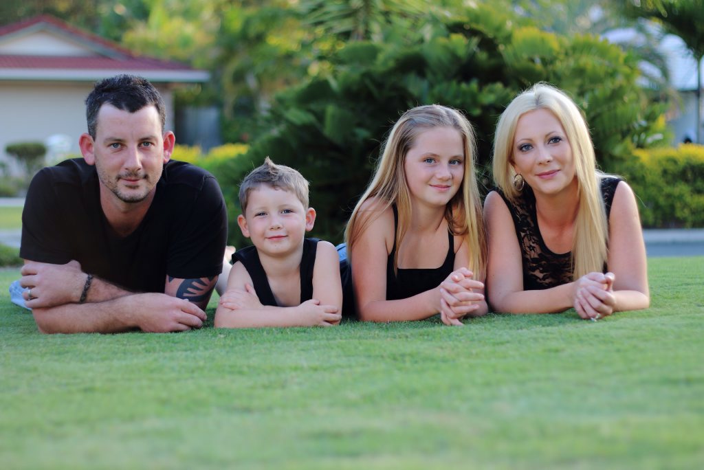 Chris Maher, with children Nixsen and Taneisha and wife Claire. The Buderim man is fundraising for life-saving surgery to combat his stage three bowel cancer. Chris Maher, with children Nixsen and Taneisha and wife Claire. The Buderim man is fundraising for life-saving surgery to combat his stage three bowel cancer.