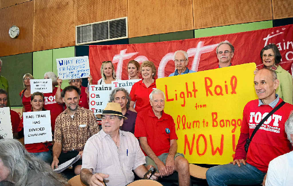 HOPES DASHED: Members of the Trains On Our Tracks group were out in force at Thursday’s meeting of Byron Shire Council. HOPES DASHED: Members of the Trains On Our Tracks group were out in force at Thursday’s meeting of Byron Shire Council.