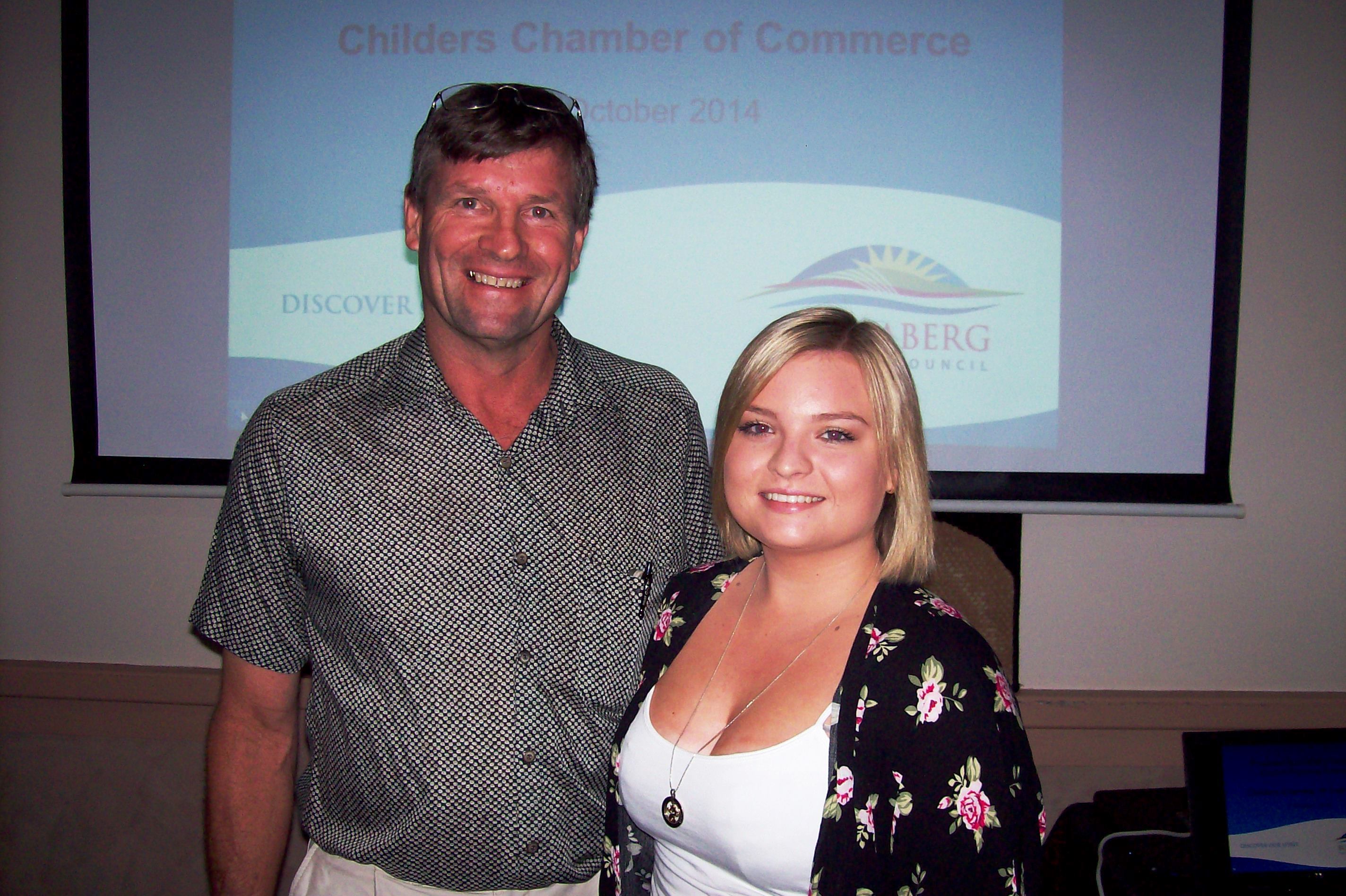 Childers Chamber of Commerce president Troy Madle and CQUniversity Bachelor of Business student Gemma Civill. Childers Chamber of Commerce president Troy Madle and CQUniversity Bachelor of Business student Gemma Civill.