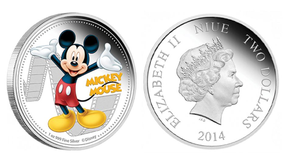 A commemorative Mickey Mouse coin, worth $2 in Niue. (New Zealand Mint) A commemorative Mickey Mouse coin, worth $2 in Niue. (New Zealand Mint)