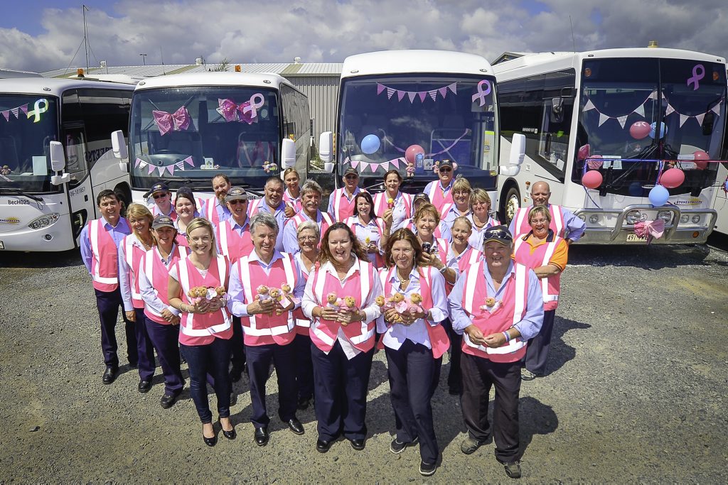 Stonestreet's Coaches Gladstone celebrated turning their efforts in raising money for the Pink Ribbon Fundraiser, by decorating their buses and selling raffle tickets. Stonestreet's Coaches Gladstone celebrated turning their efforts in raising money for the Pink Ribbon Fundraiser, by decorating their buses and selling raffle tickets.