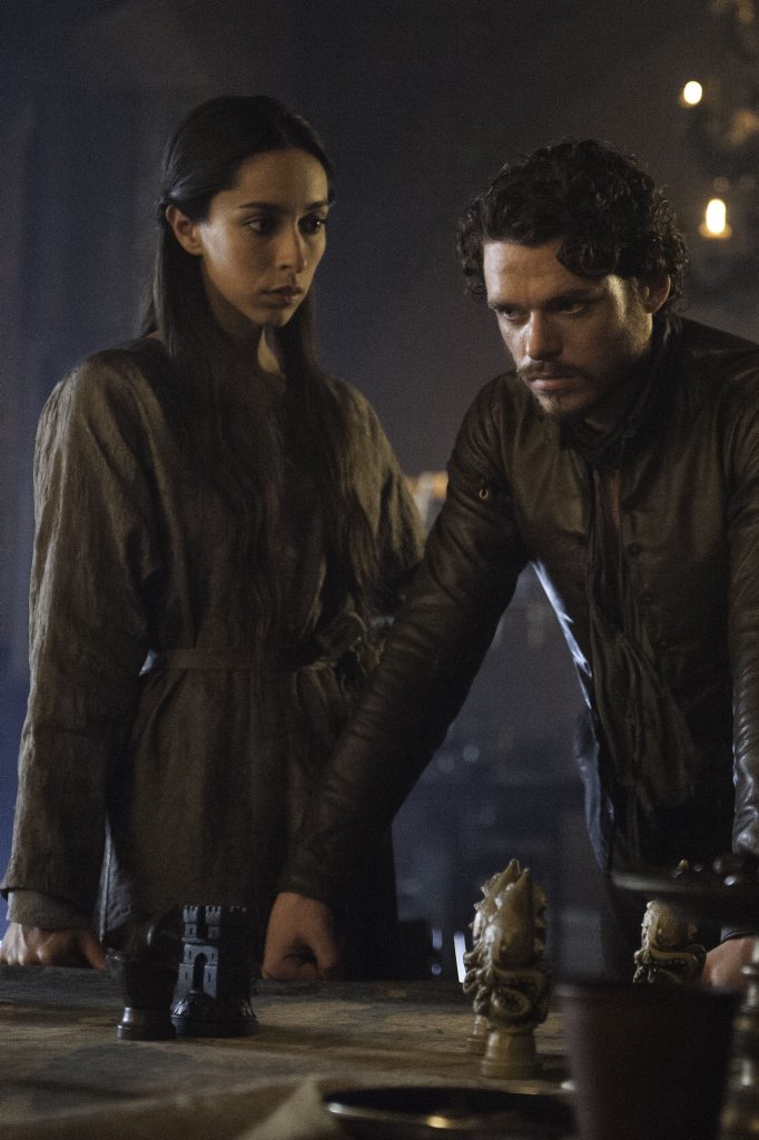 Oona Chaplin and Richard Madden in Game of Thrones. Oona Chaplin and Richard Madden in Game of Thrones.