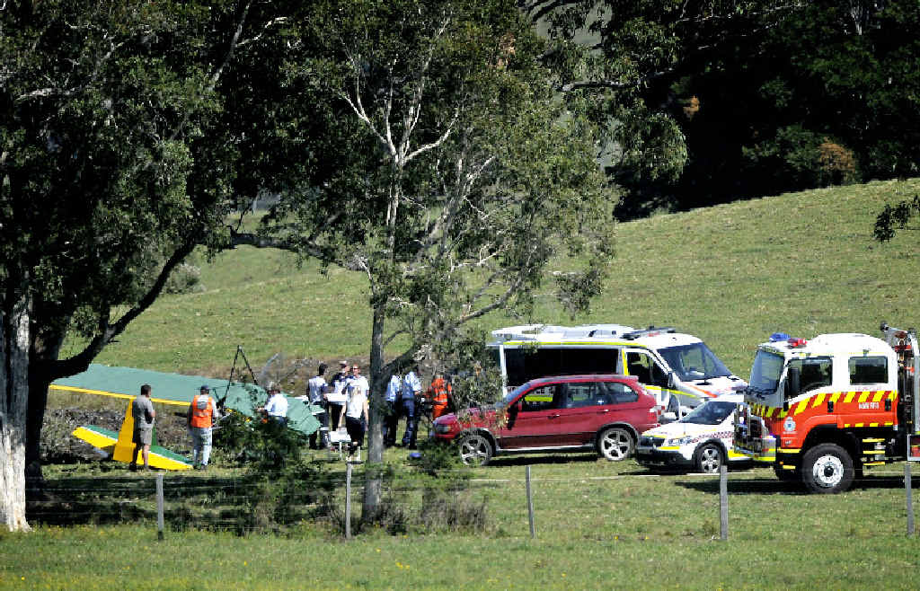 AT THE SCENE: Emergency services respond to the ultra-light plane crash near Knockrow, off Martins Ln, involving Ian Byrne. AT THE SCENE: Emergency services respond to the ultra-light plane crash near Knockrow, off Martins Ln, involving Ian Byrne.