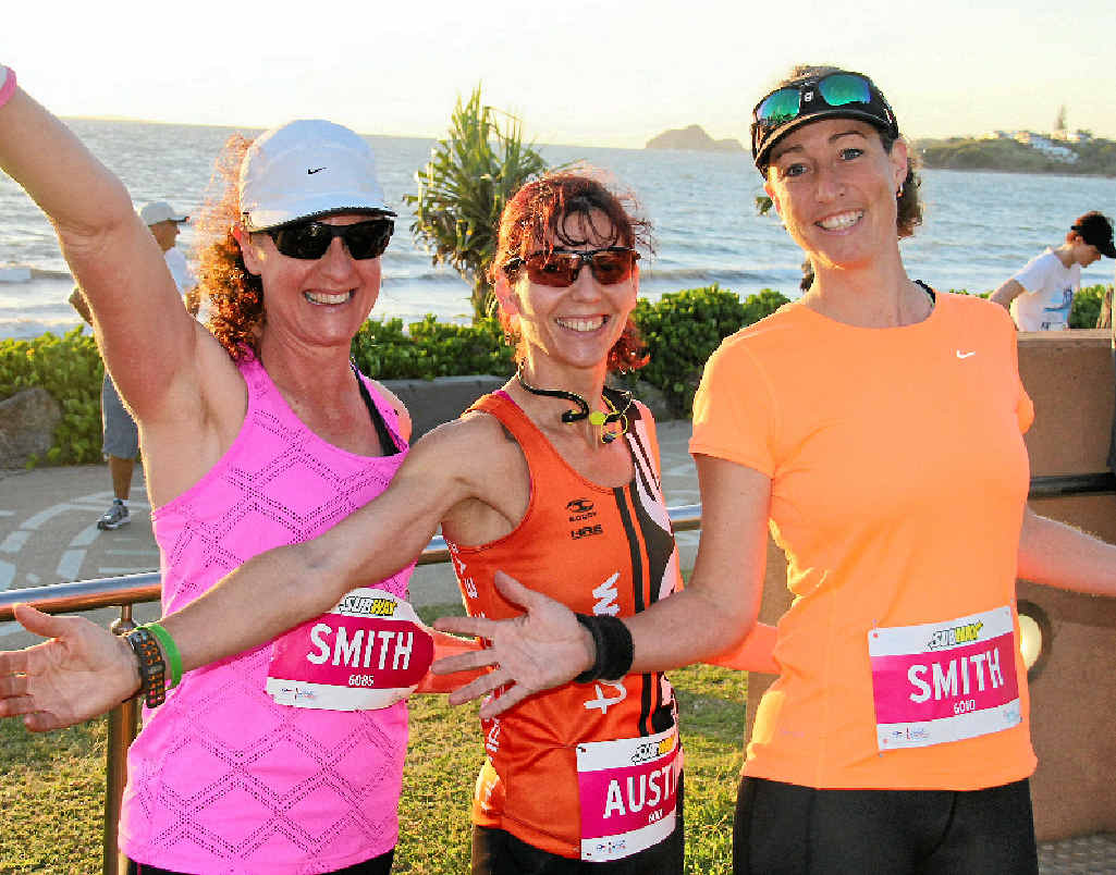 Half-marathoners Trish Smith, Kathryn Austin and Sil Smith. Half-marathoners Trish Smith, Kathryn Austin and Sil Smith.