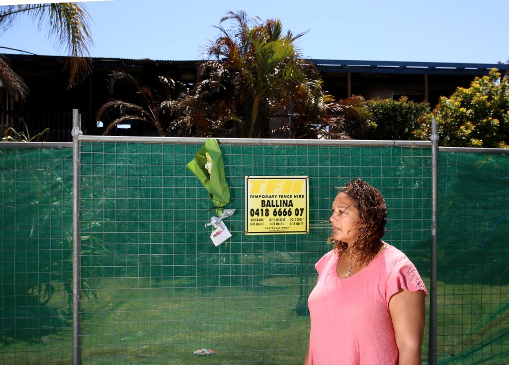 Susannah Poole standing in front of her house which was burned in a fire following an explosion in Ballina on Friday night. Susannah Poole standing in front of her house which was burned in a fire following an explosion in Ballina on Friday night.