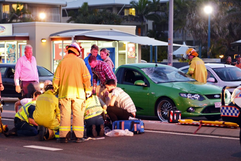 Pedestrain struck by vehicle on Alexandra Parade, Alexandra. (near Alex Surf Club). Photo Patrick Woods / Sunshine Coast Daily Pedestrain struck by vehicle on Alexandra Parade, Alexandra. (near Alex Surf Club). Photo Patrick Woods / Sunshine Coast Daily