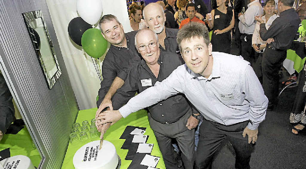 HAVING THEIR CAKE: Long-term employees Peter Smith, Jeff Hamelink, Jeff Worland and Rob Farnsworth celebrate Aurecon’s 20 years in Gladstone at Scotties Bar and Restaurant on Friday night. HAVING THEIR CAKE: Long-term employees Peter Smith, Jeff Hamelink, Jeff Worland and Rob Farnsworth celebrate Aurecon’s 20 years in Gladstone at Scotties Bar and Restaurant on Friday night.