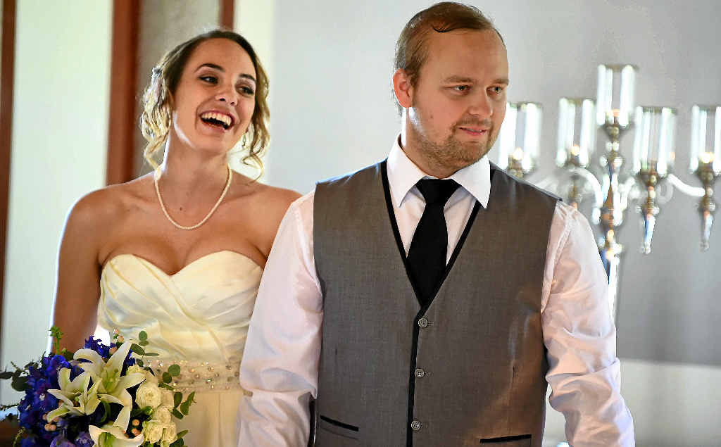 LIVING IN HOPE: DJ Hall and Stephanie Lloyd at their wedding ceremony at Ilkley. They hope to raise enough money for DJ to have cancer treatment in the US. LIVING IN HOPE: DJ Hall and Stephanie Lloyd at their wedding ceremony at Ilkley. They hope to raise enough money for DJ to have cancer treatment in the US.