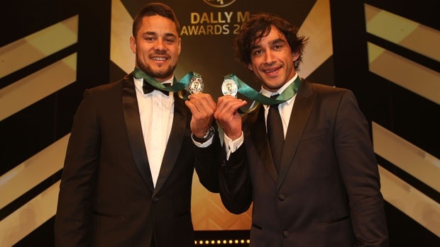 Jarryd Hayne with Johnathan Thurston as joint Dally M Medal winners Jarryd Hayne with Johnathan Thurston as joint Dally M Medal winners