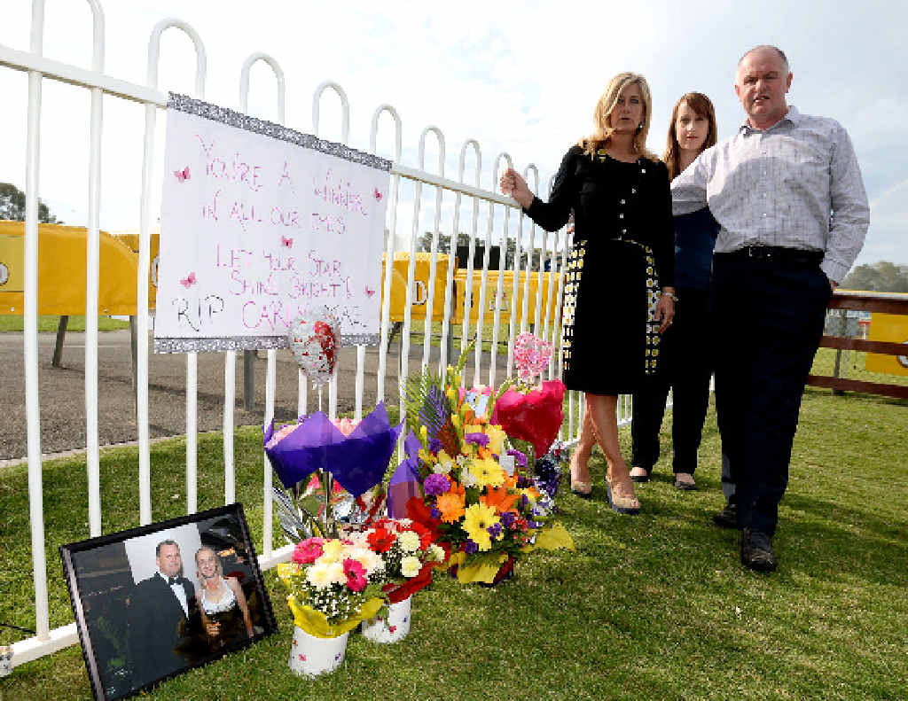 TRIBUTE: Lisa Stevens (AJA Critical Incident consultant), Rachael Jones (Racing Queensland) and Des O’Keeffe (GM Australian Jockeys Association Victorian Branch) at a memorial to Carly-Mae Pye. TRIBUTE: Lisa Stevens (AJA Critical Incident consultant), Rachael Jones (Racing Queensland) and Des O’Keeffe (GM Australian Jockeys Association Victorian Branch) at a memorial to Carly-Mae Pye.