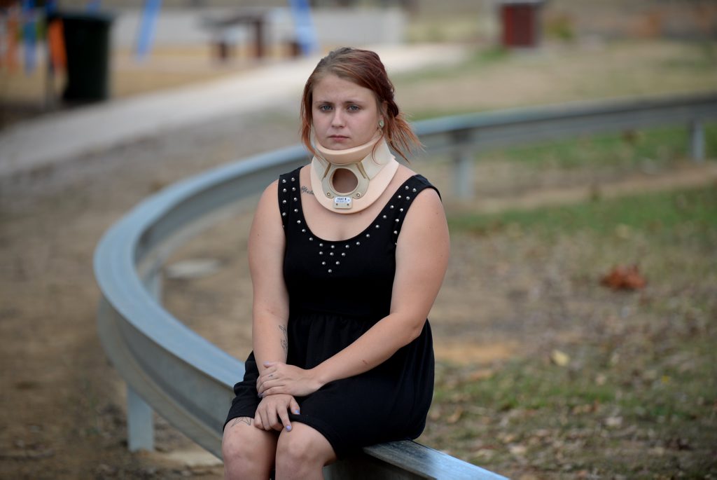 SERIOUS INJURY: Christina Bishop injured herself on the mono rail at Boreham Park. Photo: Mike Knott / NewsMail SERIOUS INJURY: Christina Bishop injured herself on the mono rail at Boreham Park. Photo: Mike Knott / NewsMail