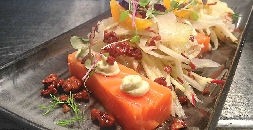 Barbecue smoked salmon, fennel and orange salad. Barbecue smoked salmon, fennel and orange salad.