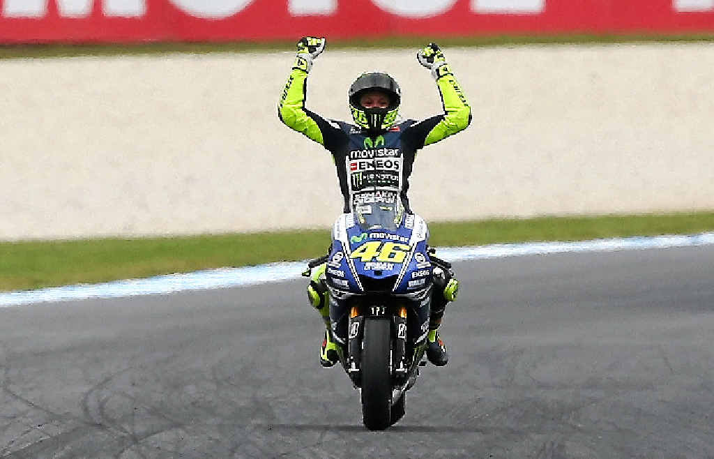 TURNING BACK THE CLOCK: Valentino Rossi celebrates his MotoGP win at Phillip Island. TURNING BACK THE CLOCK: Valentino Rossi celebrates his MotoGP win at Phillip Island.