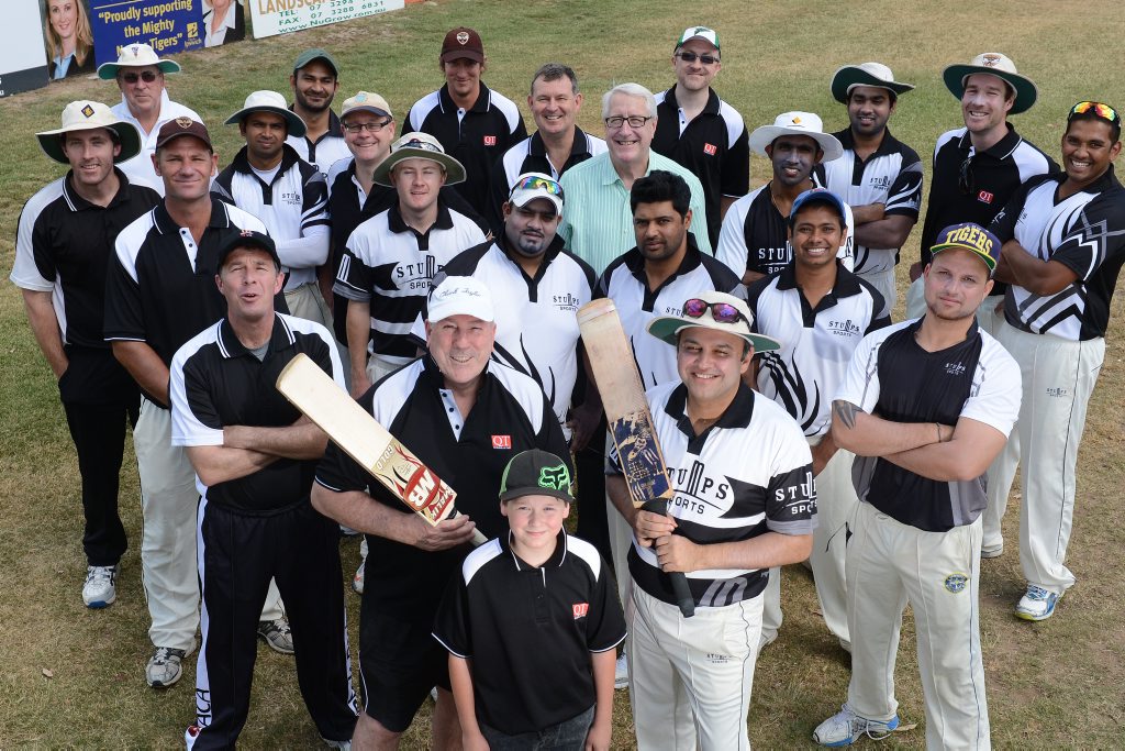 PITCH PERFECT: Team captains Peter Chapman and Raj Sharma with youngest player Patrick Gorrel and the rest of the participants in the T-20 Harmony Shield cricket match. PITCH PERFECT: Team captains Peter Chapman and Raj Sharma with youngest player Patrick Gorrel and the rest of the participants in the T-20 Harmony Shield cricket match.