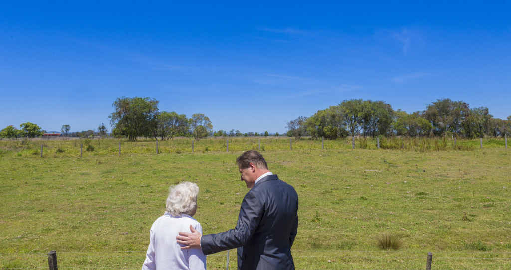 Cowper bus crash survivors Angela Ormesher and Glenn Askew have a chat looking over the highway at Cowper after the ceremony commemorating the 25th anniversary of the crash. Cowper bus crash survivors Angela Ormesher and Glenn Askew have a chat looking over the highway at Cowper after the ceremony commemorating the 25th anniversary of the crash.