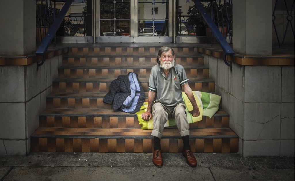 SLEEPING ROUGH: Robert Draper, known as Blanket Bob, sets up camp in the doorway of a Grafton business. SLEEPING ROUGH: Robert Draper, known as Blanket Bob, sets up camp in the doorway of a Grafton business.