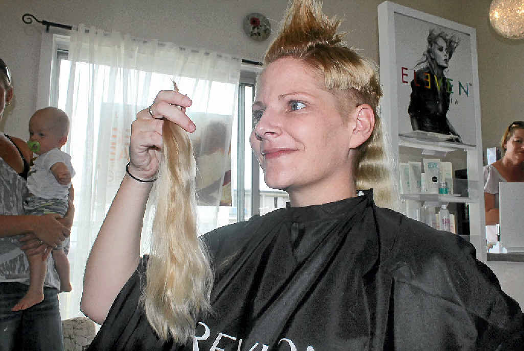 UNUSUAL DO: Alison Sheehan, from Ballina, is sporting a unique hair style to raise money for her godson who is battling cancer. UNUSUAL DO: Alison Sheehan, from Ballina, is sporting a unique hair style to raise money for her godson who is battling cancer.