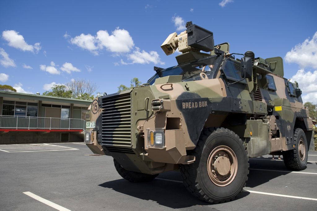 A Bushmaster protective mobility vehicle. A Bushmaster protective mobility vehicle.