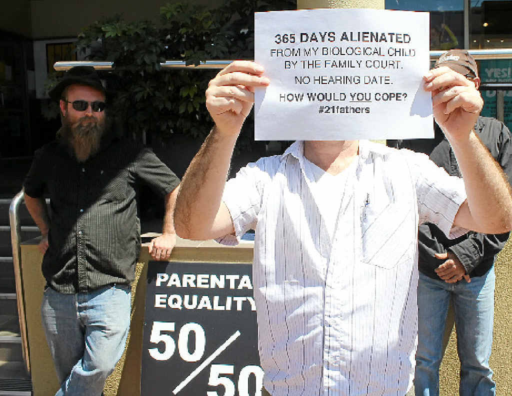 Dads outside the Family Court in Lismore protesting about lengthy delays that keep them seperated from their children. Dads outside the Family Court in Lismore protesting about lengthy delays that keep them seperated from their children.