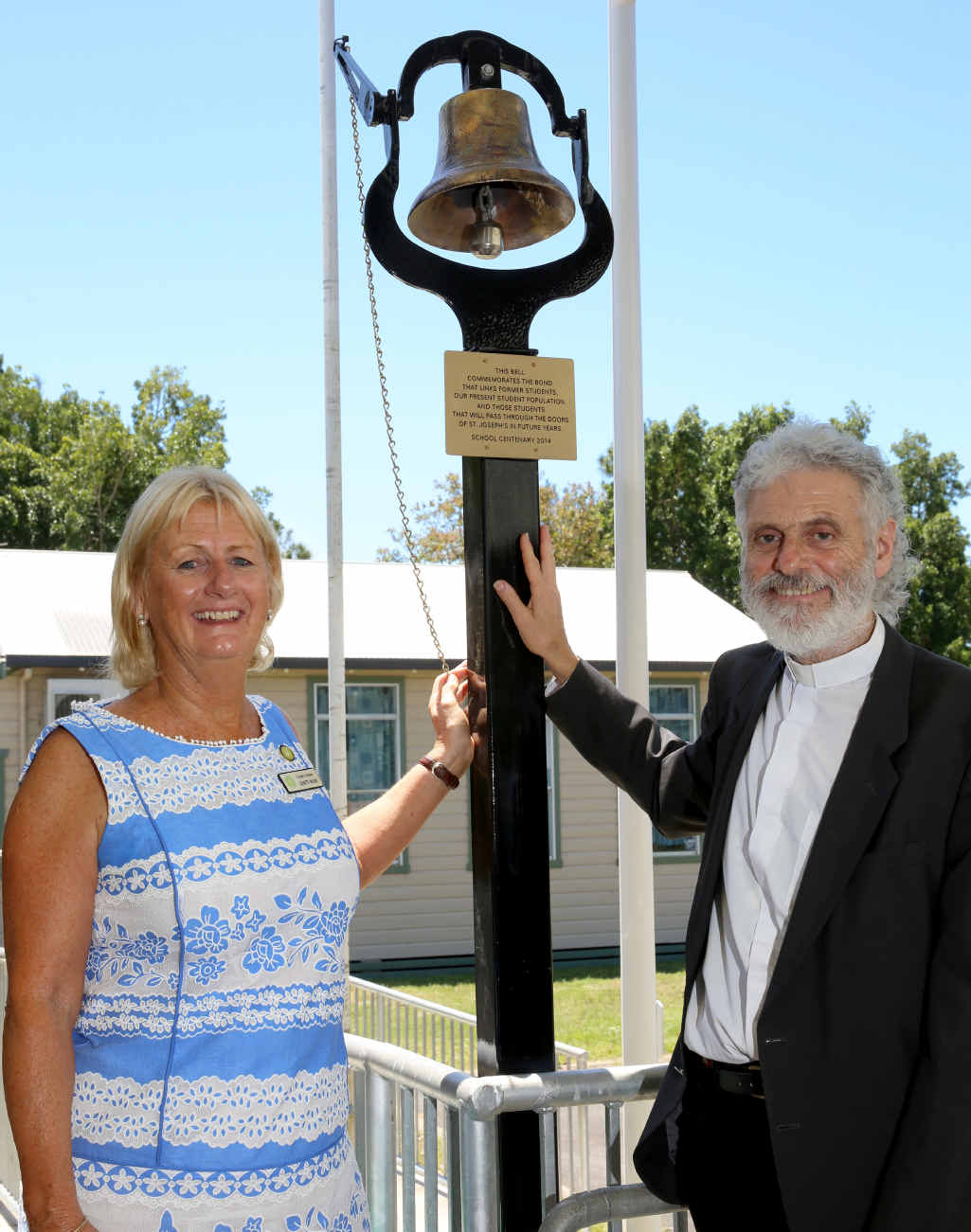 MEMORIES: Woodburn’s St Joseph’s Primary School principal Jeanette Wilkins and Parish priest Richard Foley with the bell to commemorate past and future students during the centenary celebrations. MEMORIES: Woodburn’s St Joseph’s Primary School principal Jeanette Wilkins and Parish priest Richard Foley with the bell to commemorate past and future students during the centenary celebrations.