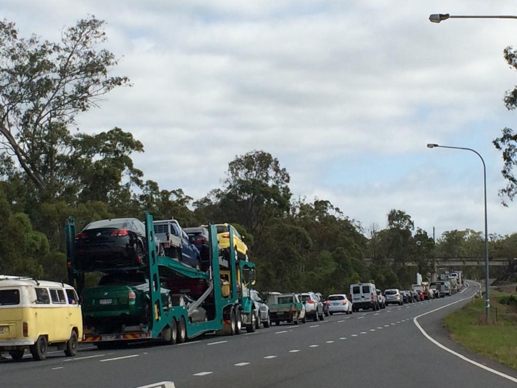 Traffic is banked up on the Bruce Hwy near the scene of a crash north of Maryborough. Traffic is banked up on the Bruce Hwy near the scene of a crash north of Maryborough.