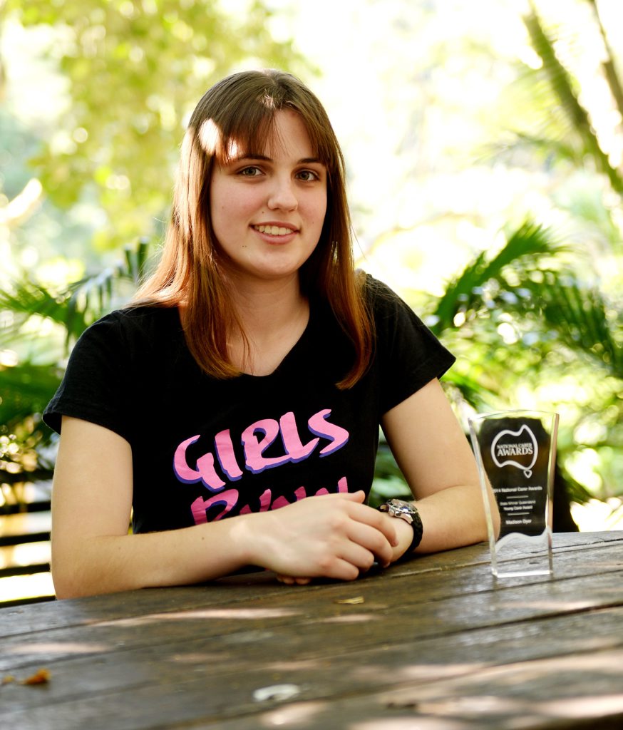 Maddy Dyer won a National Carer Awards for Queensland, winning the Young Carer aged 25 years and under category. Photo Allan Reinikka / The Morning Bulletin Maddy Dyer won a National Carer Awards for Queensland, winning the Young Carer aged 25 years and under category. Photo Allan Reinikka / The Morning Bulletin