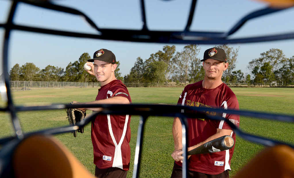 SHARP EYES: Ipswich-based national league baseballers Andrew Campbell (left) and Josh Roberts prepare to play for the Bandits in the new season. SHARP EYES: Ipswich-based national league baseballers Andrew Campbell (left) and Josh Roberts prepare to play for the Bandits in the new season.