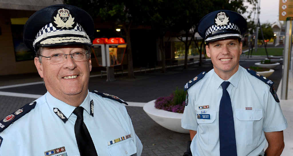 GOOD HELP: Police Commissioner Ian Stewart and Ipswich Superintendent Mark Kelly mark the 20th anniversary of the Safe City program. GOOD HELP: Police Commissioner Ian Stewart and Ipswich Superintendent Mark Kelly mark the 20th anniversary of the Safe City program.